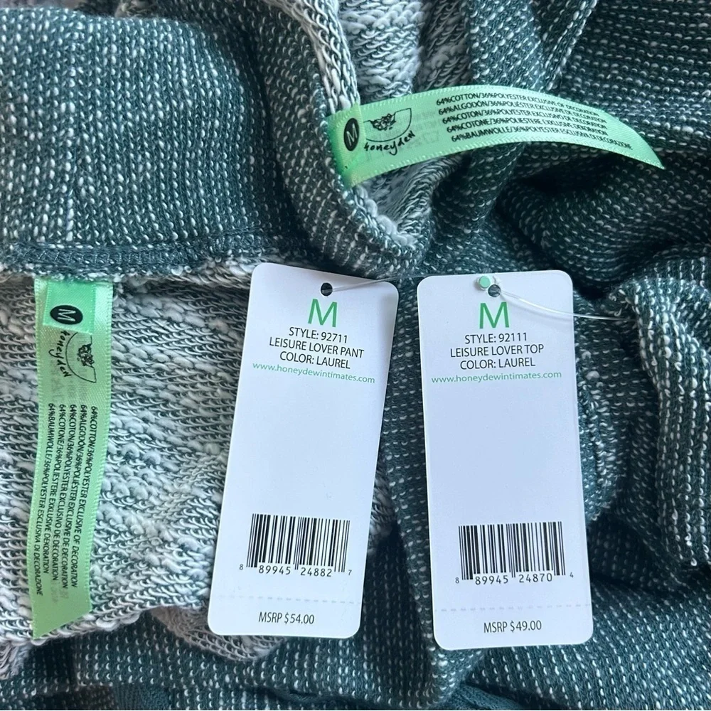 Honeydew Lounge Lover Top Wide Leg Pants Set Laurel Green Knit Size M NWT